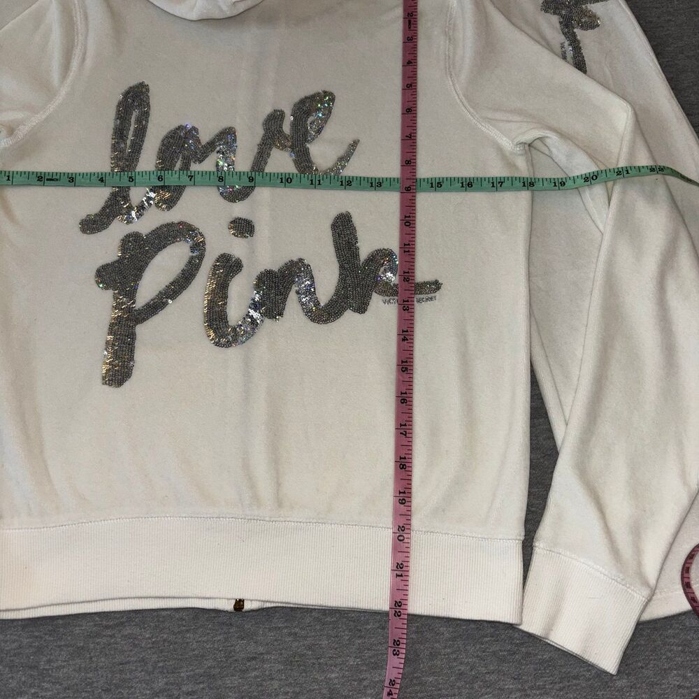 Rare VS PINK White Velour Velvet Holographic Sequin Bling Matching Outfit Set XS - Picture 7 of 13